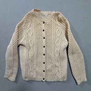 Vintage 70s Irish Wool Fisherman's Cable Knit Cardigan Sweater Anny LeWinter Ltd